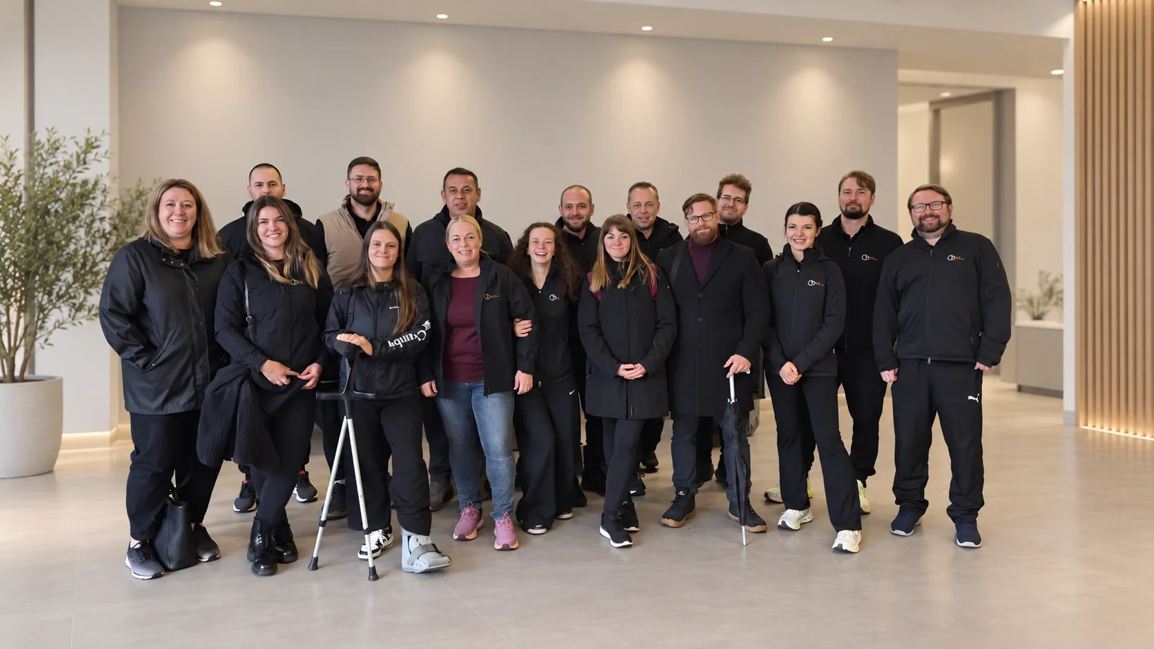 Das Team des Therapie-Zentrums vor einem Feuerwehrfahrzeug